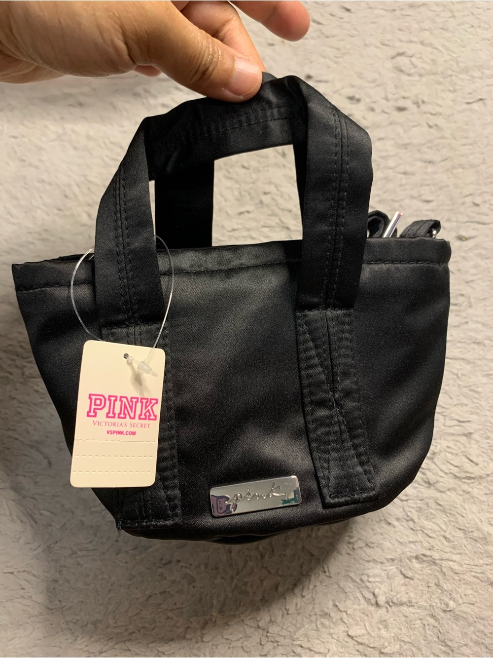 PINK Victoria's Secret Black Mini Tote with Logo Plaque